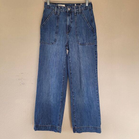 Universal Thread Wide Leg Jeans Womens Size 0 Blue Patch Pockets 90s High Rise - Picture 1 of 9